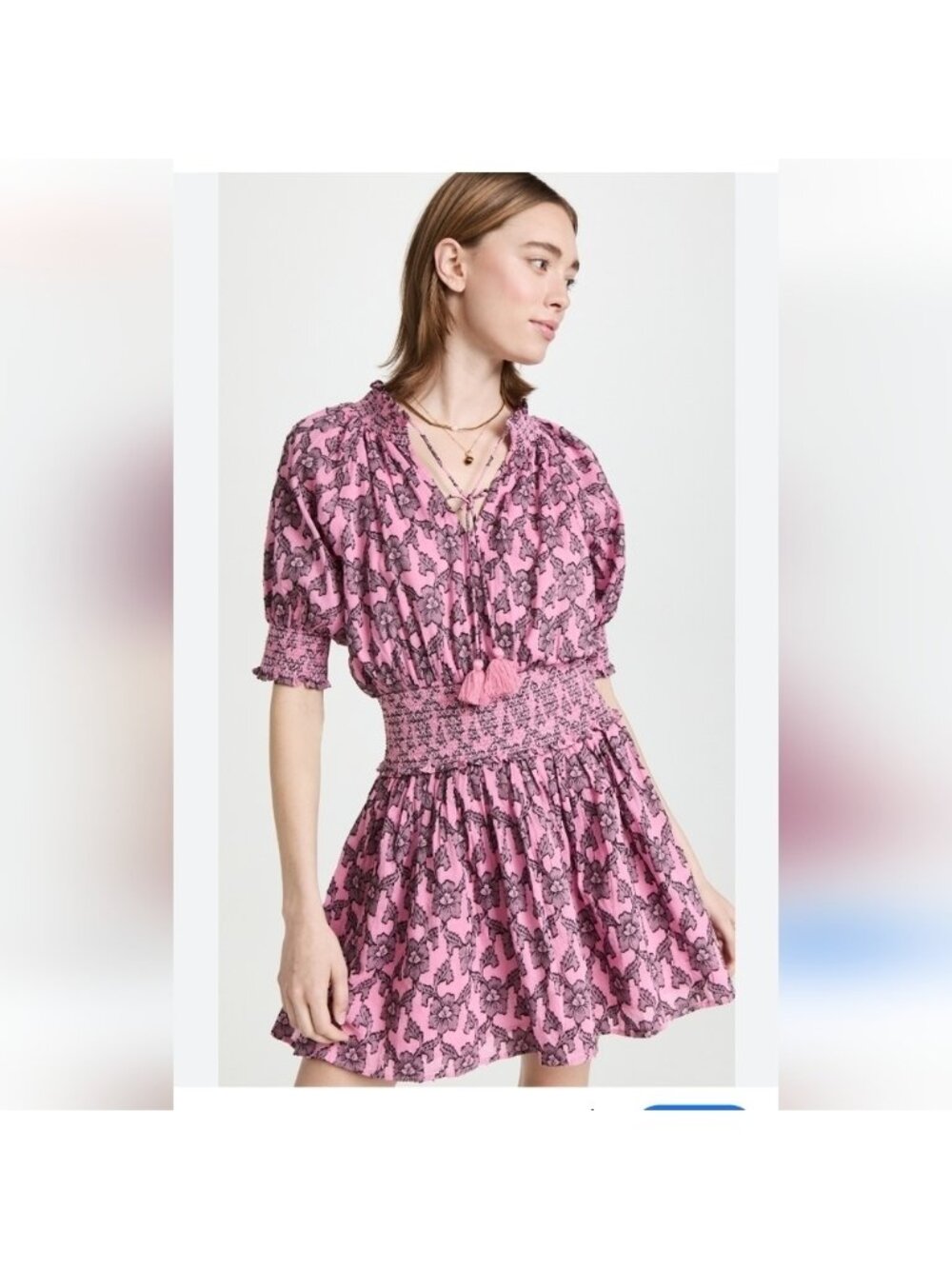 Roller Rabbit Pink Fiorella Midi Dress Off Shoulder Boho